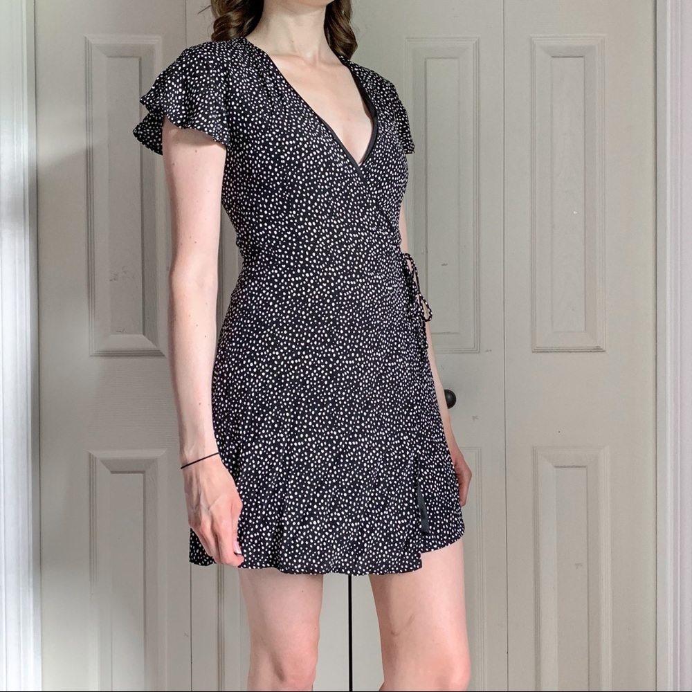 Black wrap dress w/ white polka dots